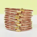 Lot de 9 bracelets en silicone à paillettes or rose avec fermoirs lotus dorés ornés - Pack de 9 Pièces / Or Rose Foncé