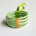 Green glitter filled silicone bangles set of six pieces with matching green ribbon tie. - Light Green