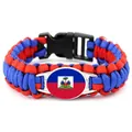 Durable paracord braided outdoor survival bracelet featuring Haiti flag design and buckle - Haiti Flag Style / Standard Plastic Buckle