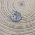 Silver alloy 15mm letter G pendant charm with sparkling clear rhinestone inlay for DIY jewelry - Letter G Style (C15)