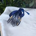 Set of 9 navy jelly bangles with glitter and gold foil detail tied with blue ribbon. - 9 Pieces Set / Navy Blue