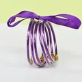 Purple 5-layer silicone glitter bangles set with satin ribbon decoration and gold buckle - 5 Pieces / Light Purple