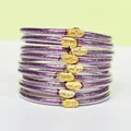 Lot de 9 bracelets en silicone à paillettes violettes avec fermoirs lotus dorés - Pack de 9 Pièces / Violet Mixte