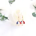 Gold-plated small umbrella drop earrings with red white and blue enamel flag pattern - Umbrella Shape