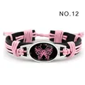 Pulsera artesanal de cuero trenzado con lazo rosa y mariposa para concientización mujer - Mariposa Rosa (NO.12)