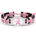 Pulsera de cuero trenzado cinta rosa fighter para concientización sobre cáncer de mama - Tema Fighter