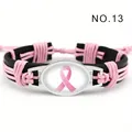 Pulsera de cuero trenzada a mano con cinta rosa para la concienciación sobre el cáncer de mama - Cinta Rosa (NO.13)