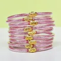 Ensemble de 9 bracelets en silicone à paillettes roses avec boucles de lotus dorées - Pack de 9 Pièces / Rose