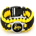 Braccialetto in paracord intrecciato giallo e nero con ciondolo a nastro Hope unico - Speranza Gialla