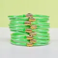 Set de 9 bracelets pailletés en silicone vert citron avec boucle lotus - Pack de 9 Pièces / Verdoyant