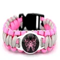 Bracciale in paracord intrecciato con motivo a nastro rosa e chiusura a fibbia robusta - Farfalla Rosa e Argento