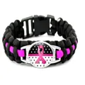 Bracciale in paracord nero e rosa fatto a mano con ciondolo a nastro rosa per la ricerca. - Rosa Rosso e Nero