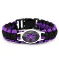 Bracciale survival in paracord viola e nero fatto a mano con ciondolo a farfalla viola - Farfalla Viola