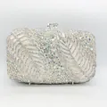 Elegante pochette da sera in strass argentati con motivo a foglie per feste e matrimoni - Bianco AB