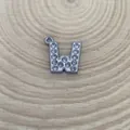 Silver-toned 15mm rhinestone letter W pendant for DIY jewelry making - Letter W Style (C15)
