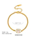 18K vergoldetes Edelstahl-Gliederkette Armband mit weißem Emaille- und Zirkonia-Anhänger - Weiß