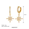 Elegant gold star hoop earrings in stainless steel with shiny cubic zirconia accents - Large Style (MNE303507) / 3.25cm