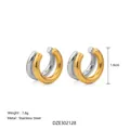Minimalistisches Bicolor-Edelstahl-Doppelreif-Ohrklemm-Modell in Gold und Silber. - Doppelring Ohrklemme (302128) / 1.6cm Paar Packung / Gold und Silber