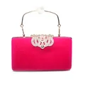 Elegant hot pink velvet evening clutch with sparkling crown rhinestone clasp and handle - Rose Red