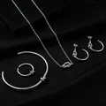 Detailed view of silver titanium steel knot jewelry set featuring necklace and earrings - Set / Silver
