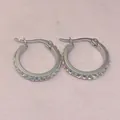 Detailansicht von Creolen aus Edelstahl mit schillernden Zirkoniasteinen besetzt. - 20mm / Stahlfarbe Bunter Strass (20mm)