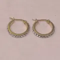 Nahaufnahme von vergoldeten Edelstahl-Creolen mit mikrogefassten weißen Zirkonia - 20mm / Gold Weißer Strass (20mm)