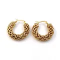 Pendientes de aro dorados de acero inoxidable con textura de malla hueca para mujeres - Estilo Tejido Hueco