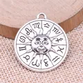 Pendente sole zodiaco argento vintage per creazione gioielli fai da te 30x27mm - Argento antico