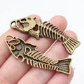 Antique bronze vintage fishbone skeletal pendant charms for jewelry making 56x18mm - Antique Bronze