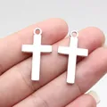 Set of two silver metallic cross pendant charms 29x16mm for DIY jewelry making and clothing - 10 Pieces Pack / White Gold
