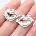 Paar antiek zilveren metalen lippenhangers voor DIY-sieraden maken, maat 24x20 mm. - 10 Stuks Verpakking / Antiek Zilver