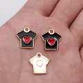 16x16mm alloy T-shirt charms featuring a red heart enamel inlay for DIY jewelry - Black T-Shirt (D20279_U01-D09) / Black