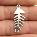 Vintage silver fishbone jewelry connector pendant for DIY necklace making - Fish Bone Design (B12476) / Antique Silver