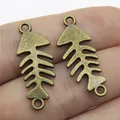 Antique bronze fishbone shape charms and connectors for vintage jewelry making - Fish Bone Design (A11890) / Antique Bronze