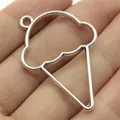 Antique silver ice cream cone metal bezel pendant for DIY resin jewelry making - 10 Pieces Pack / Antique Silver (B13503)