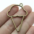 Vintage bronze ice cream cone open bezel pendant for DIY resin jewelry crafting 46x32mm - 10 Pieces Pack / Antique Bronze (A12754)