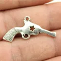 Antique silver alloy pistol charm pendant with star cutout for DIY jewelry making - Antique Silver (B11722)