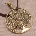 Grand pendentif Arbre de Vie en alliage doré pour bijoux DIY, breloque ronde 62x81mm - Or antique