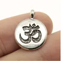 19x15mm antique silver Om symbol circular pendant charm for DIY jewelry - Double-Sided Om Symbol Round Pendant (ABD-C12699) / Antique Silver