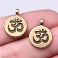 Antique bronze double-sided Om symbol round pendant charms for DIY jewelry making - Double-Sided Om Symbol Round Pendant (ABD-C12699) / Antique Bronze