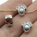 Antique silver dog cat paw print large hole beads for DIY jewelry making and bracelets - Paw Print Large Hole Bead (B13957) / 10 Pieces/Pack (10x9x6mm) / Antique Silver