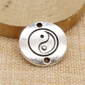 Silver Yin Yang connector charm for DIY jewelry making, 25mm round pendant. - Antique Silver