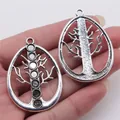 Antique silver Tree of Life pendants with 7 Chakra design, 35x48mm jewelry charm. - Hollow Tree Of Life Chakra Style (B14637) / Antique Silver