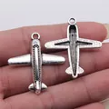 Colgantes de avión de plata antigua para la fabricación de joyas DIY, dijes 32x35mm - Forma de avión / Plata antigua