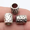 Vintage gehamerde zilveren cilindrische buisvormige kralen met groot gat van 6,5 mm - Antiek Zilver