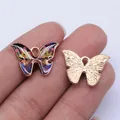 Pendentif papillon multicolore pour la fabrication de bijoux DIY, accessoire 21x15mm - KC Or (D11483) / Orange Jaune Violet