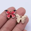 Charm papillon rose et doré pour bijoux DIY, avec face émaillée et dos en métal texturé - Rose Noir