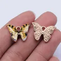 Pendentifs papillon en émail jaune et or rose pour la création de bijoux DIY à la main - Jaune et Noir