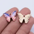 Breloque papillon colorée pour création de bijoux avec dos texturé en métal doré - Rose Bleu Violet