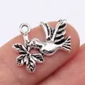 Detailed vintage silver dove pendant with olive branch made of durable zinc alloy for DIY - Antique Silver